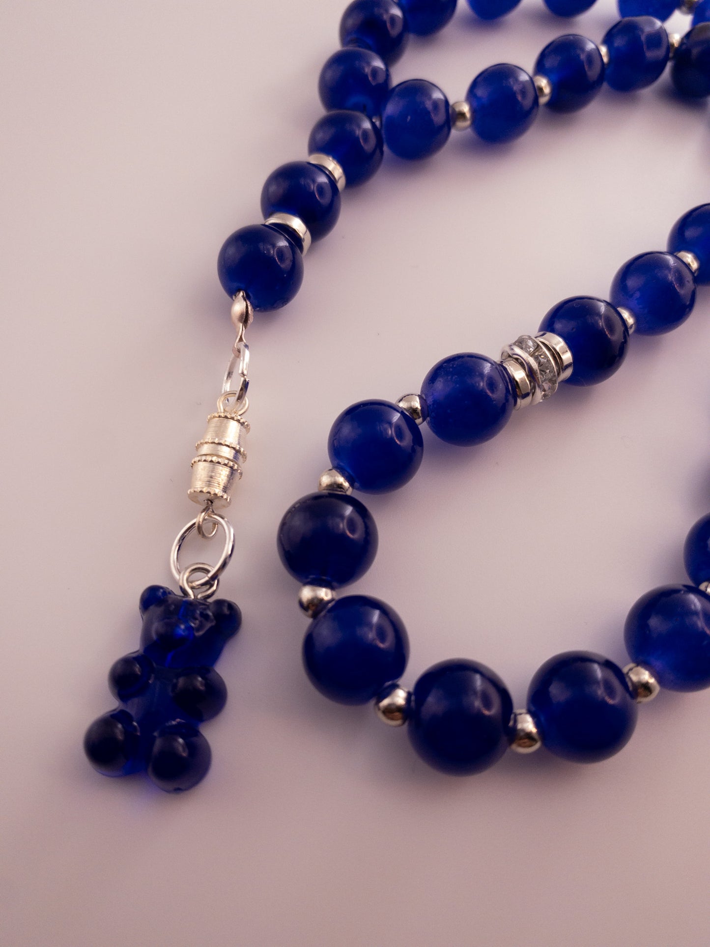 royal blue glass beads sebha with bear