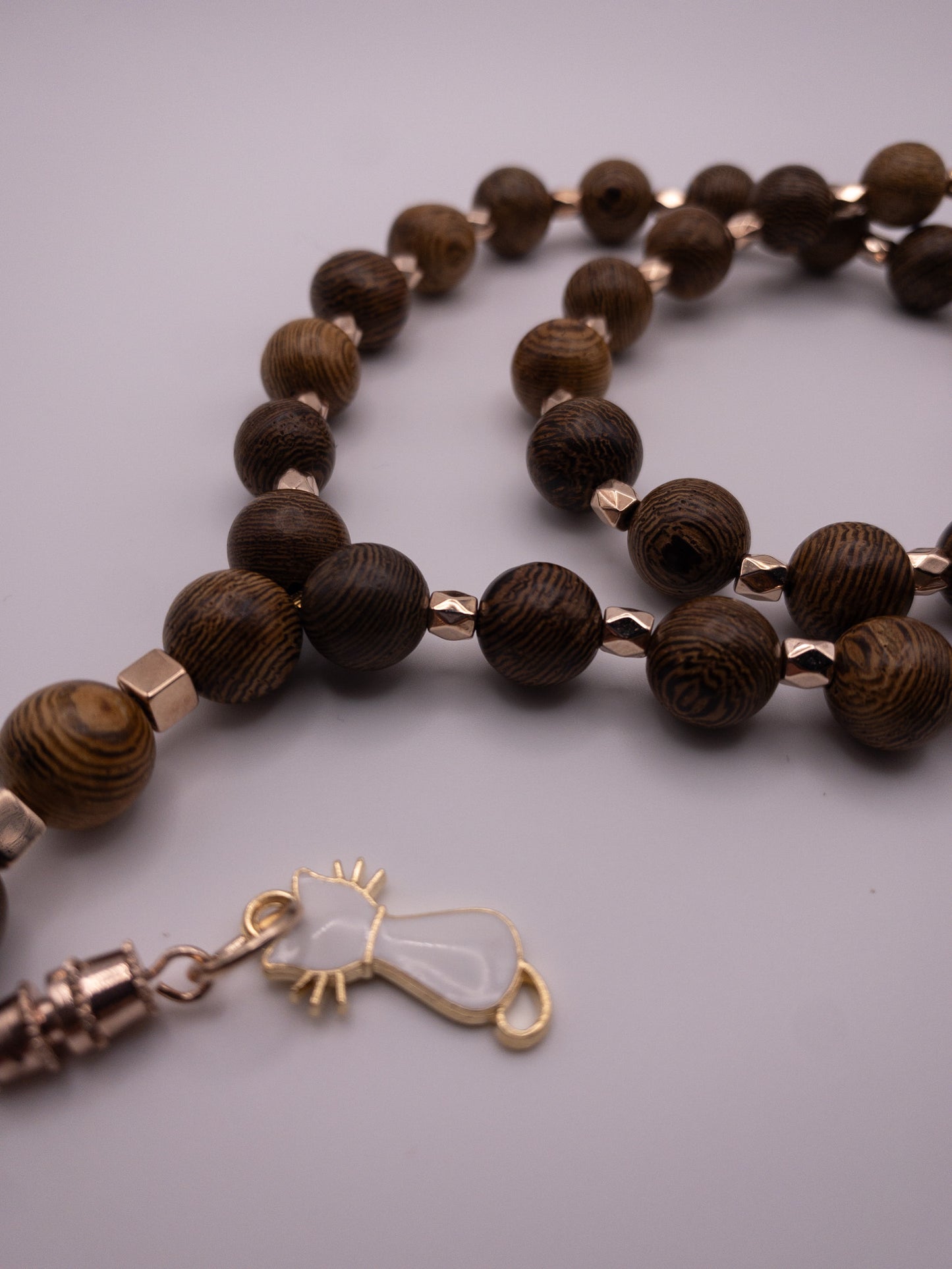 wooden bead sebha with cat
