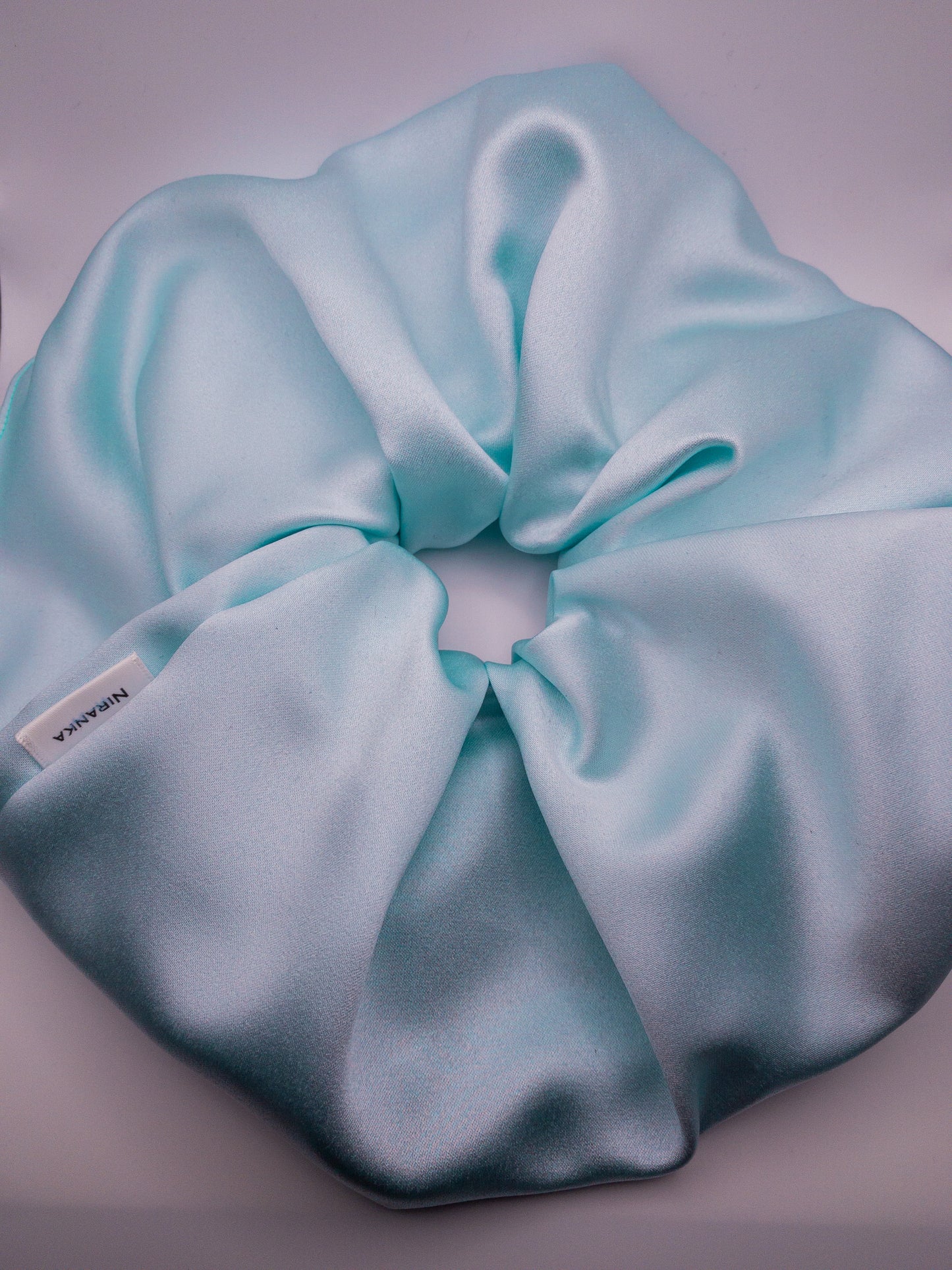 Pastel Blue Satin Scrunchie