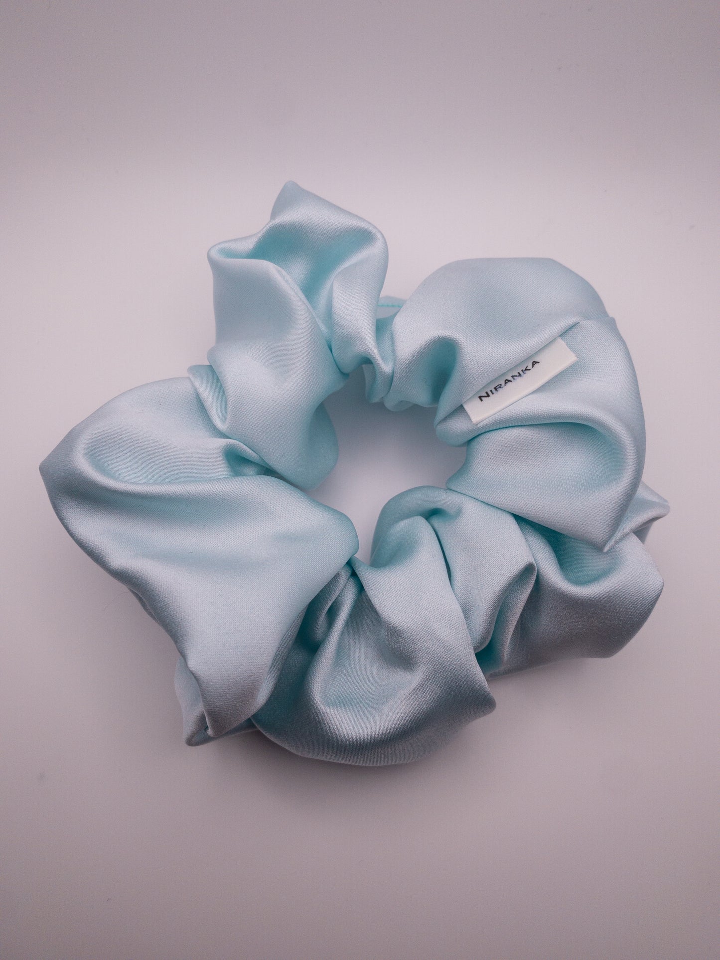 Pastel Blue Satin Scrunchie