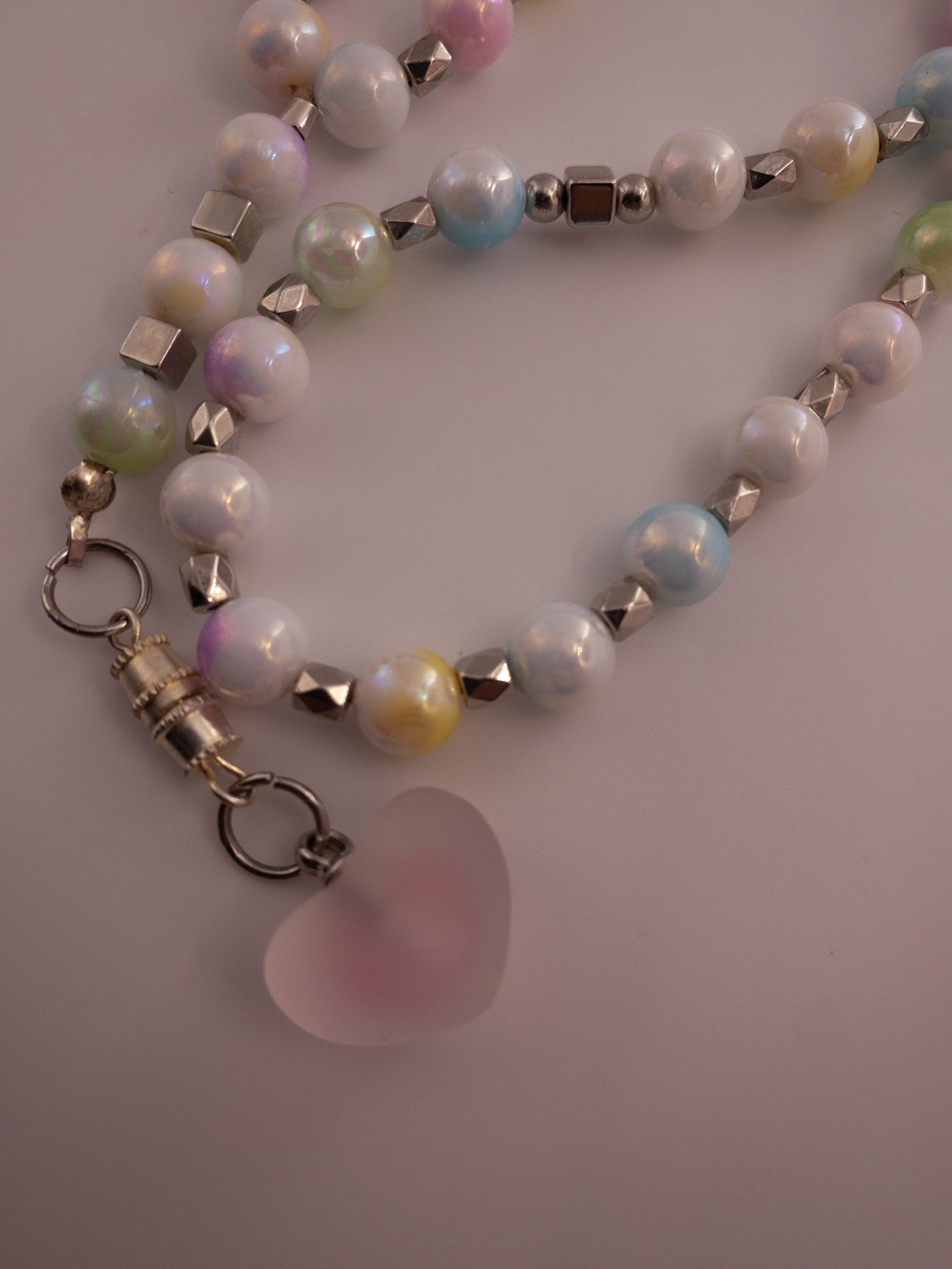 pastel glass bead sebha with heart 