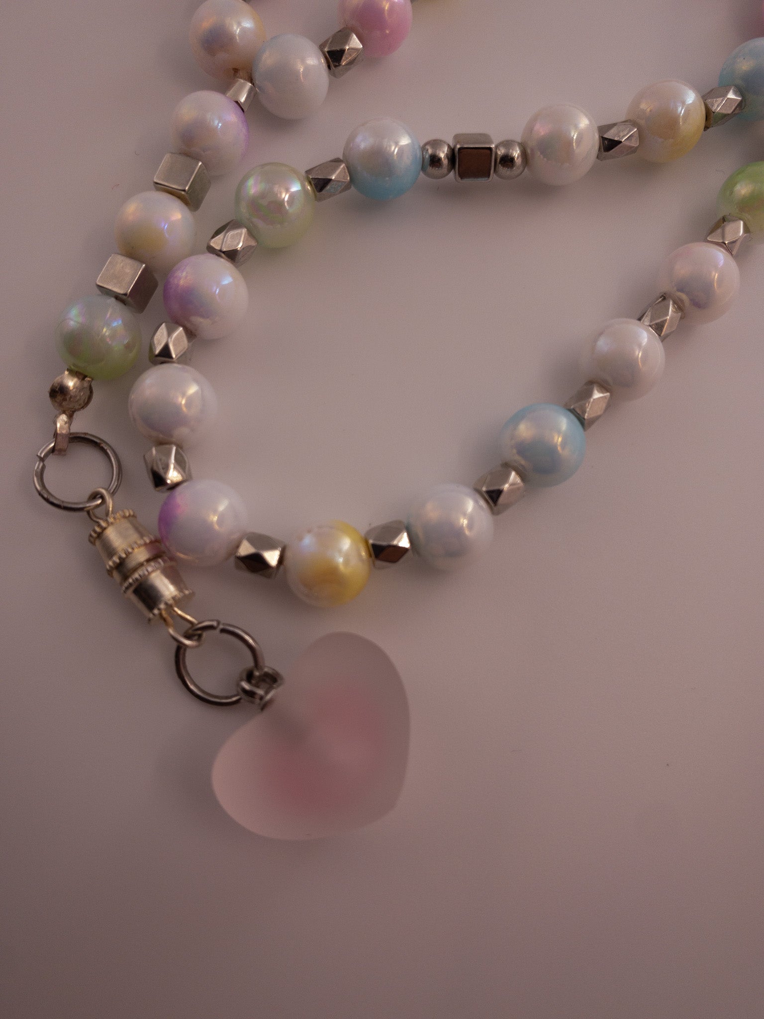 pastel glass bead sebha with heart 