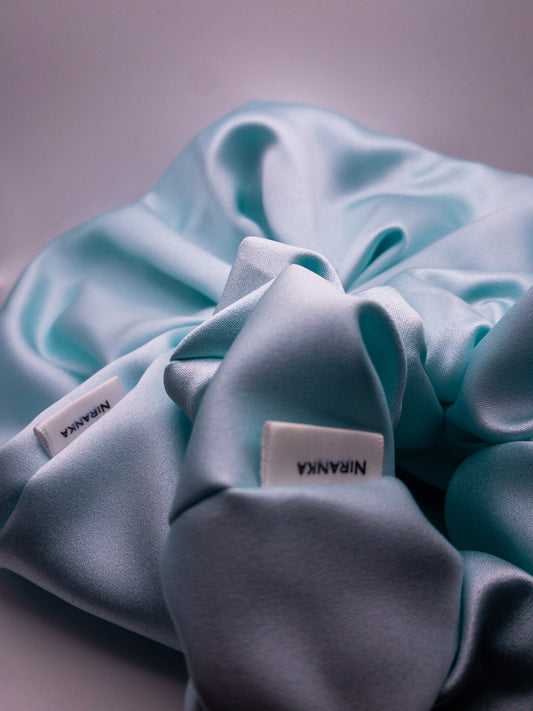 Pastel Blue Satin Scrunchie