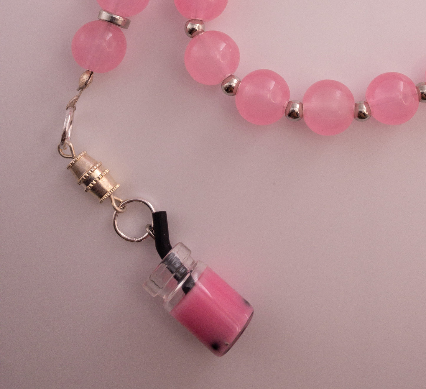 pink glass beads sebha with boba tea 