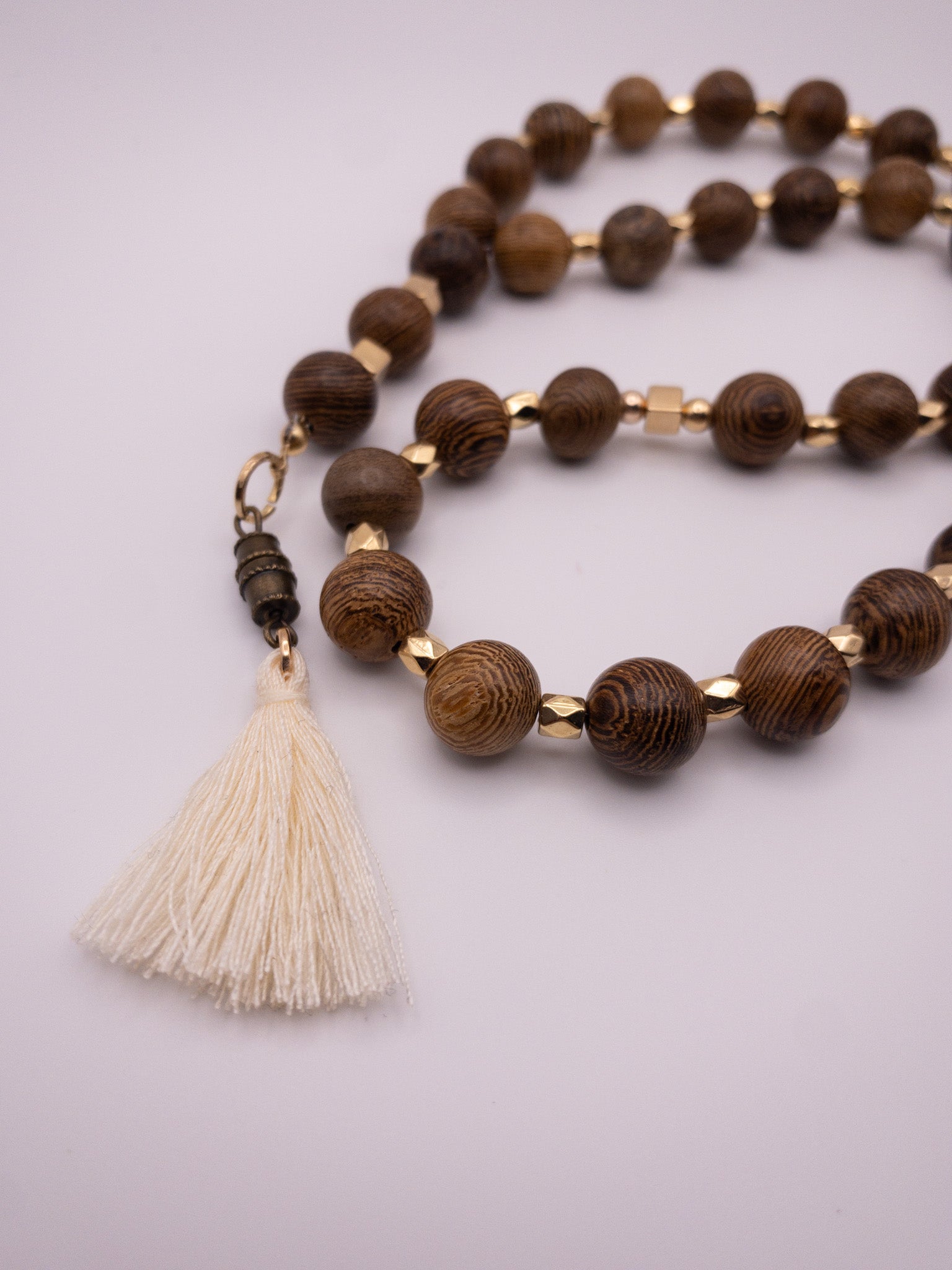 wooden sebha with beige tassle