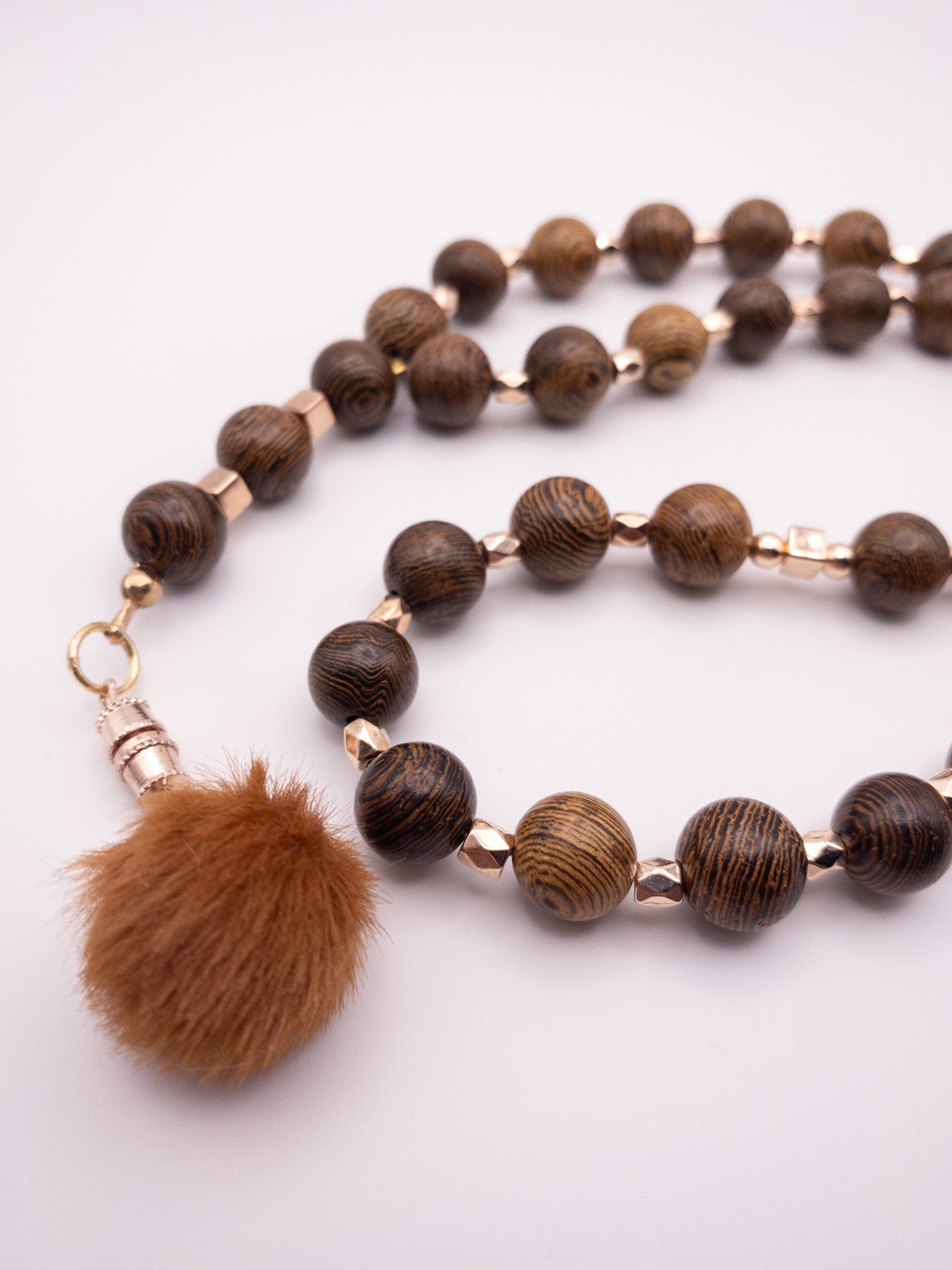 wooden sebha with brown pom pom 