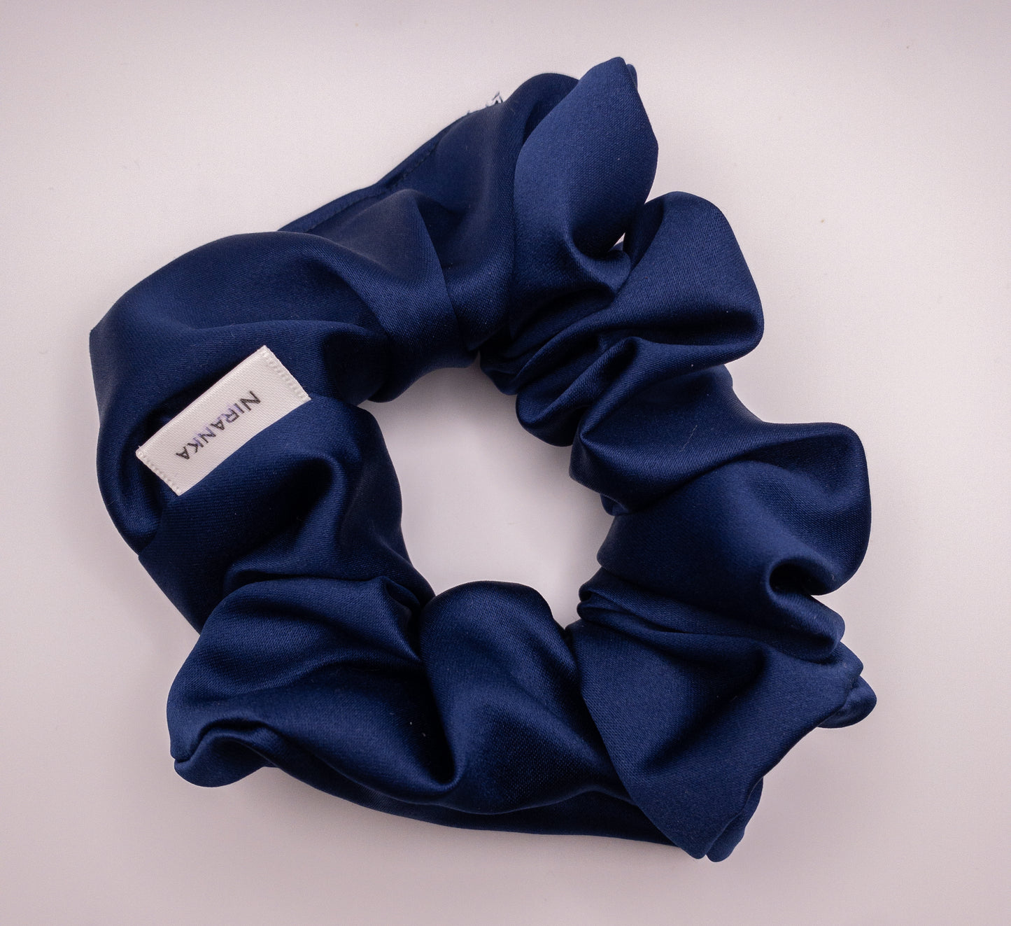 Navy Blue Satin Scrunchie